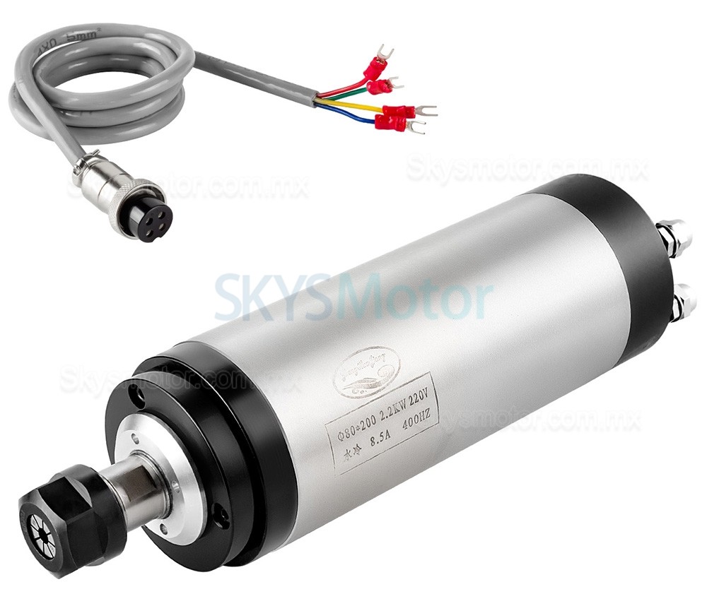 Kit de motor de husillo refrigerado por agua 2,2 kW, 220V/380V, Huajiang-2.2+H100-2.2C2/S2/T4 con variadores de frecuencia, bomba de agua, 13 pinzas ER20 y soporte